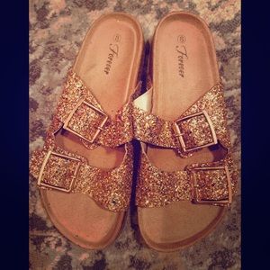 Gold Glitter slide sandals. GUC